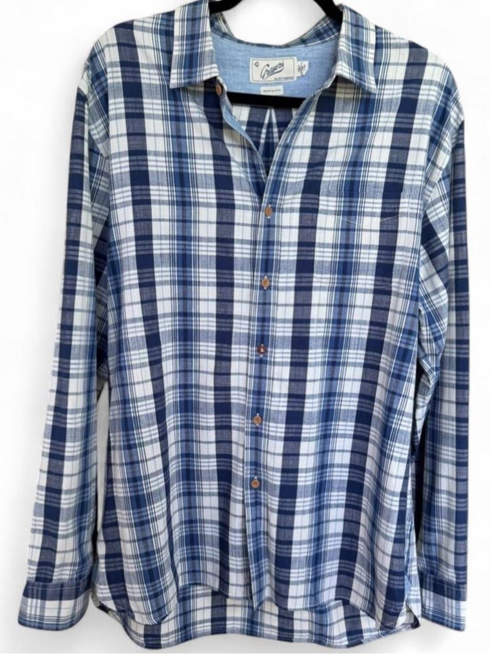 Grayers Clothiers Blue Plaid Button-Down Size XL 100% Cotton Chambray Accents